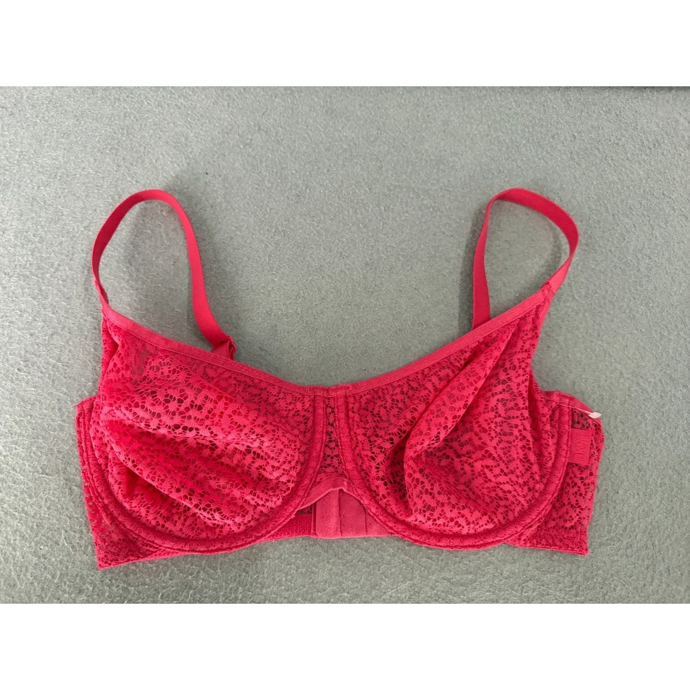 DKNY‎ Demi Bra Size 34DD Hot Pink Unlined Modern Lace Romantic Barbiecore DK4019
